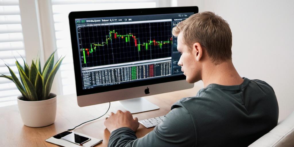 day trader in his home office day trading